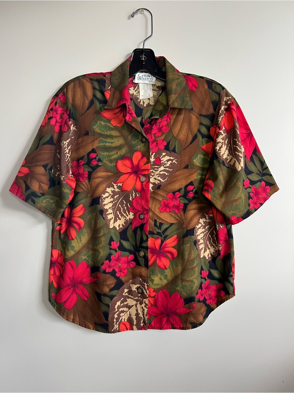 Vintage Cristin Stevens Floral Button Front Blouse Women’s Petite Medium Red